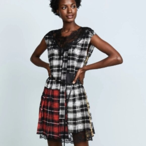 Marc Jacobs Lace-trimmed Plaid Silk-chiffon Mini Dress in White/Multi XS $839 Marc Jacobs Lace-trimmed Plaid Silk-chiffon Mini Dress in White/Multi XS $839